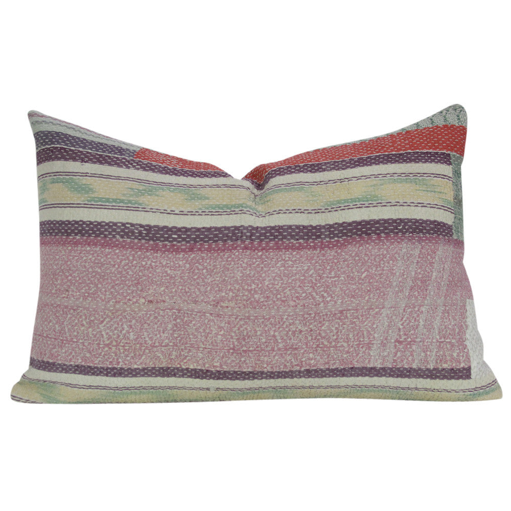 Rose Bengal Kantha Lumbar Pillow
