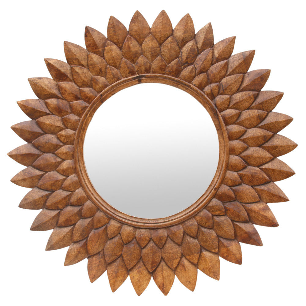 Round Carved Lotus Mirror