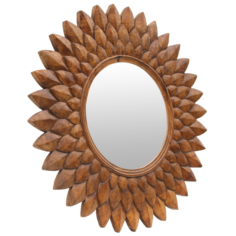 Round Carved Lotus Mirror