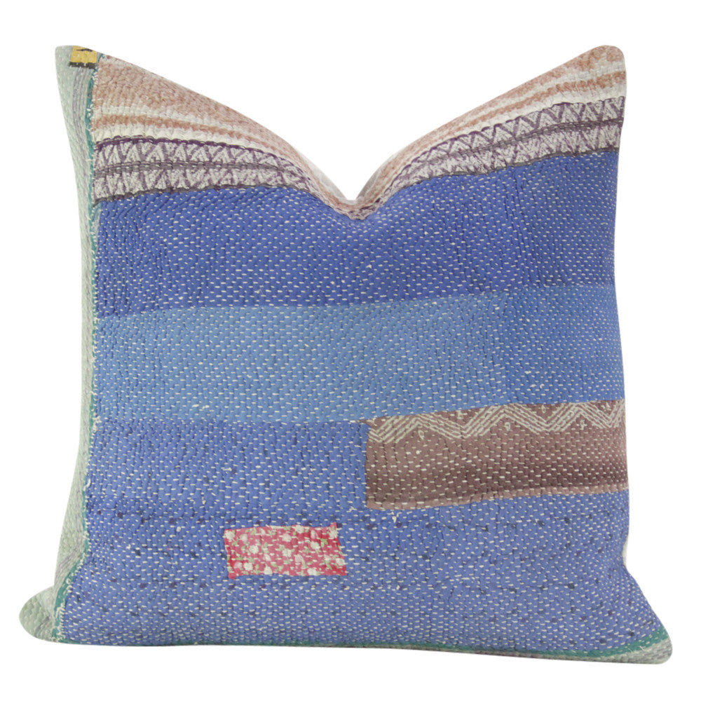 Royal Blue Bengal Kantha Pillow, Pair
