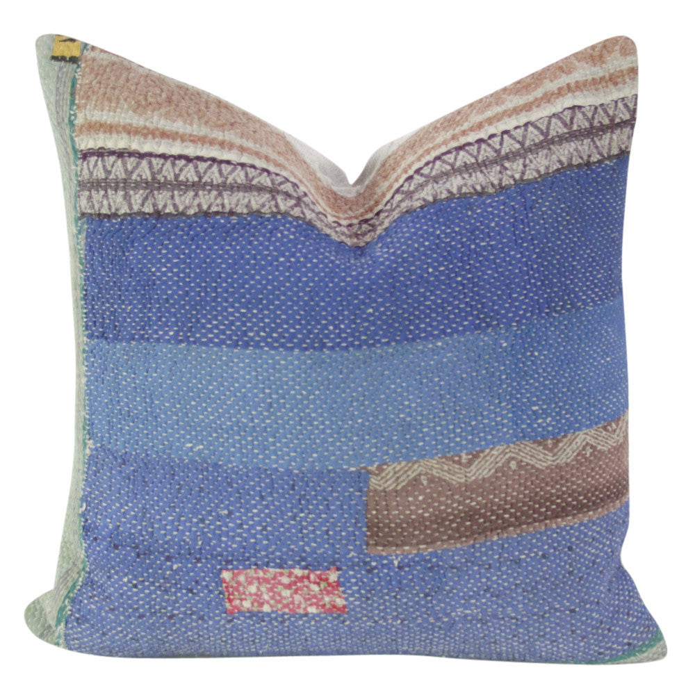 Royal Blue Bengal Kantha Pillow, Pair