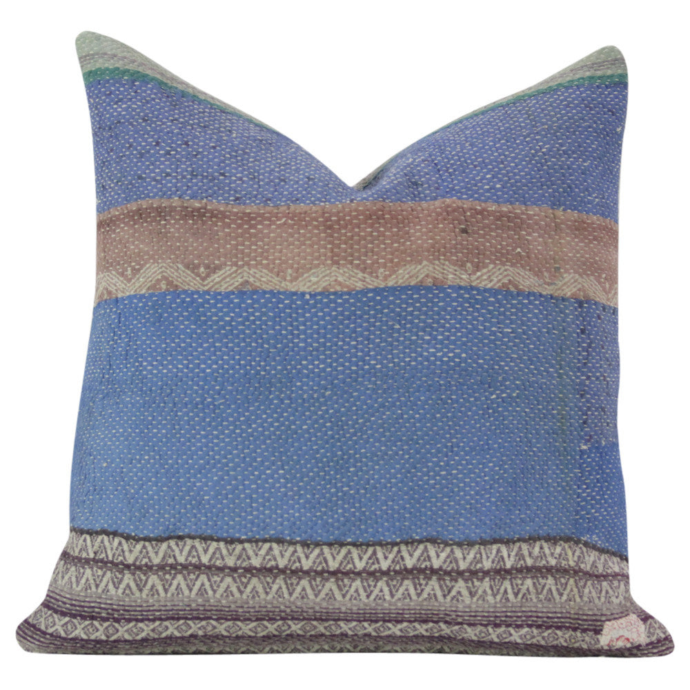 Royal Blue Bengal Kantha Pillow, Pair