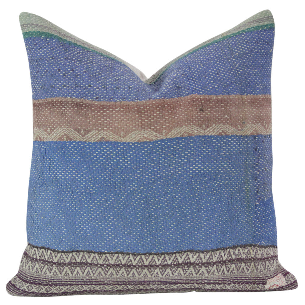 Royal Blue Bengal Kantha Pillow, Pair