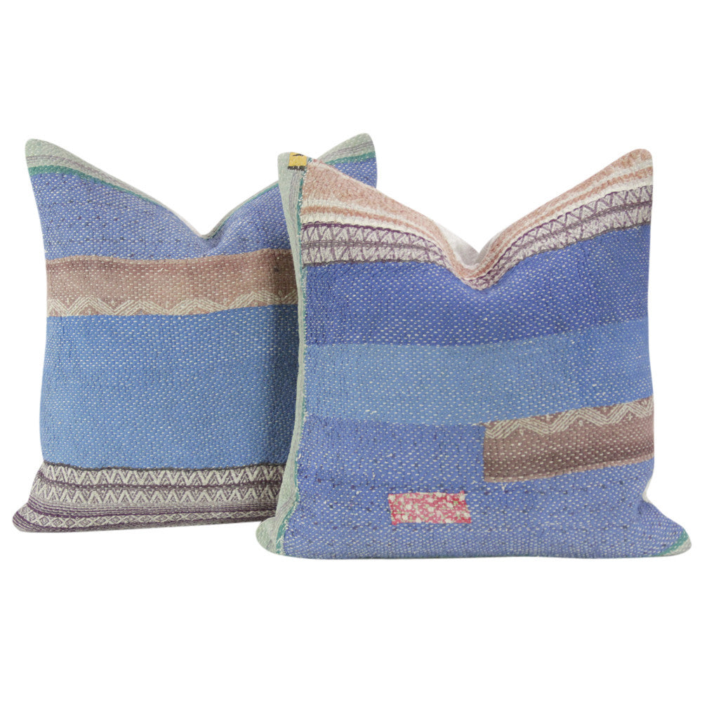 Royal Blue Bengal Kantha Pillow, Pair