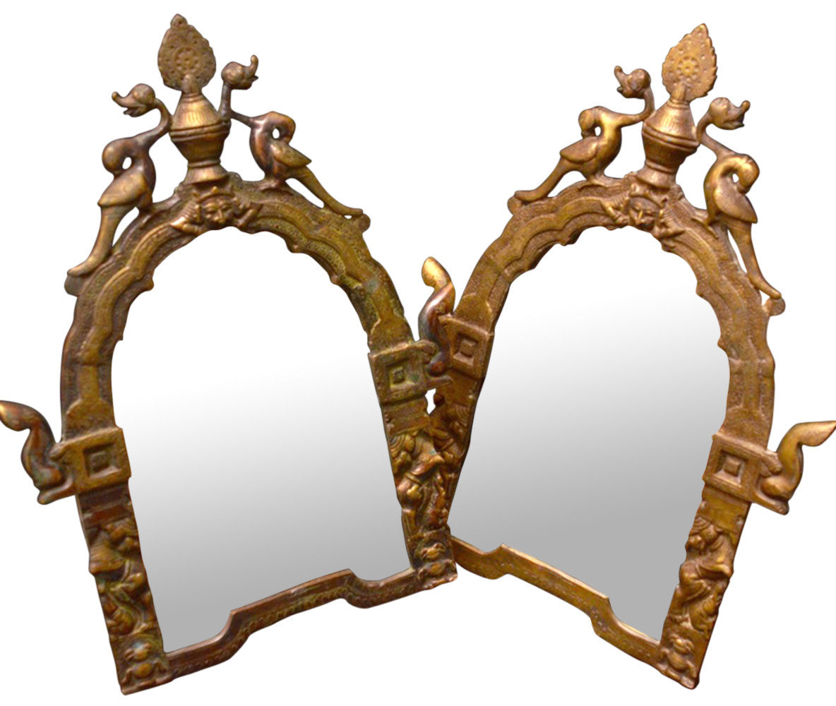 Thai Brass Temple Mirrors, Pair