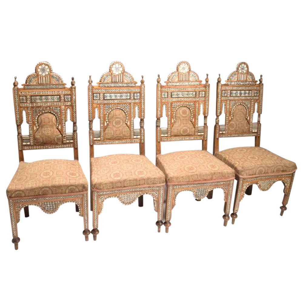 Set Of 4 Antique Syrian Inlaid Chairs