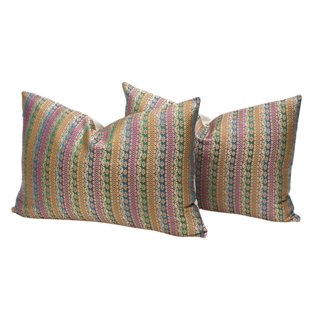 Varanasi Floral Silk Lumbar Pillows, Pair