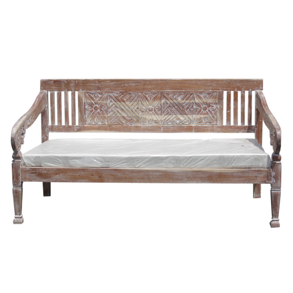 Whitewashed & Carved Teak Daybed