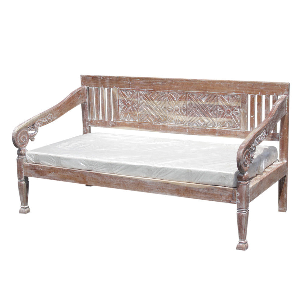 Whitewashed & Carved Teak Daybed