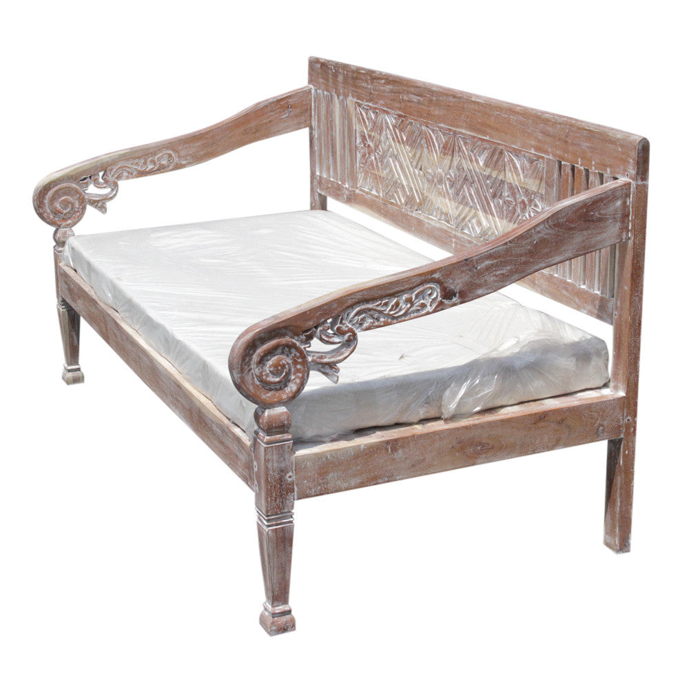 Whitewashed & Carved Teak Daybed