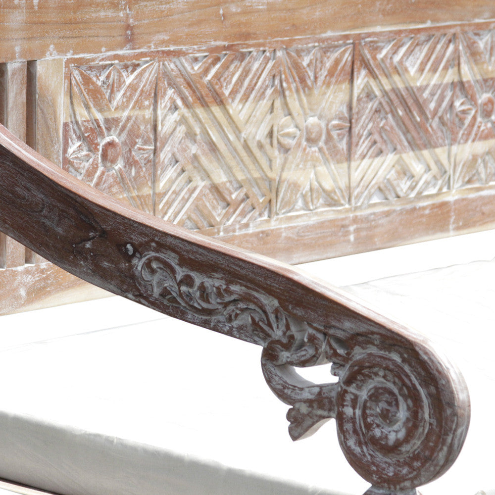 Whitewashed & Carved Teak Daybed