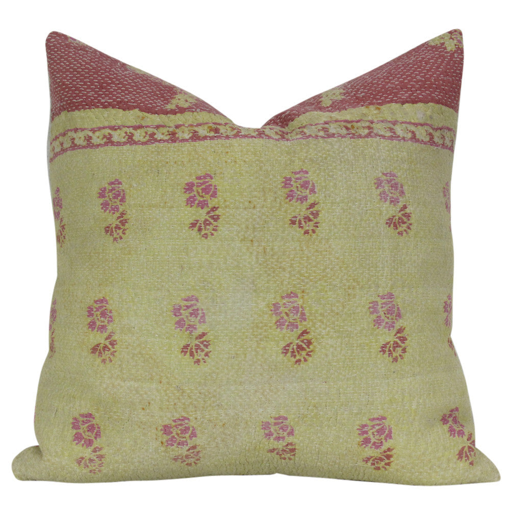Yellow Bengal Kantha Pillow