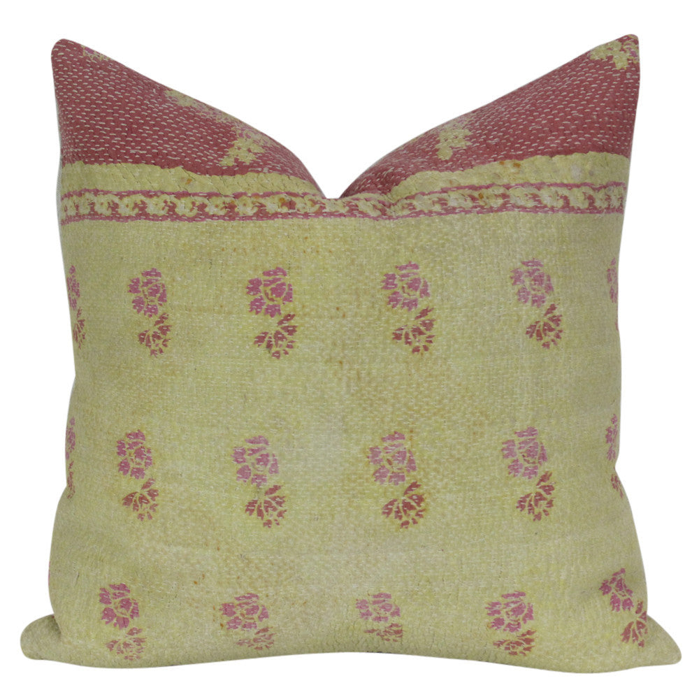 Yellow Bengal Kantha Pillow