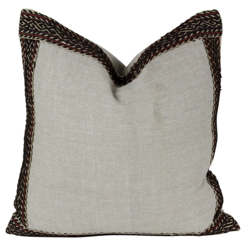 Brown Vintage Tribal Border Linen Pillow