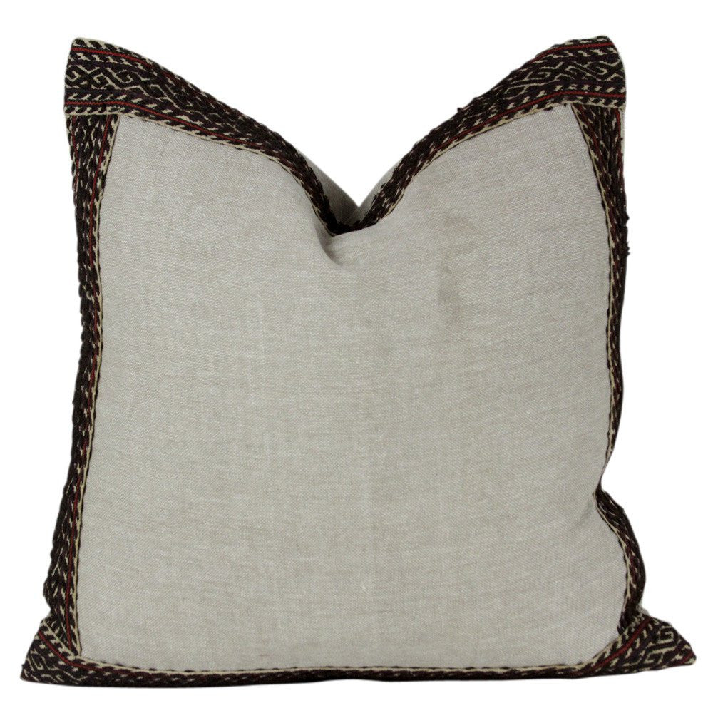 Brown Vintage Tribal Border Linen Pillow