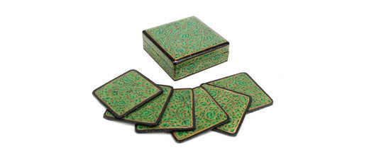 Jade Kashmiri Hand Painted Coaster Set W/ Box