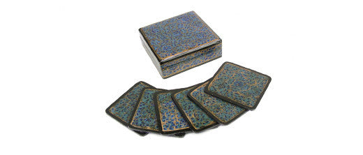 Royal Blue Kashmiri Hand Painted Coaster Set W/ Box