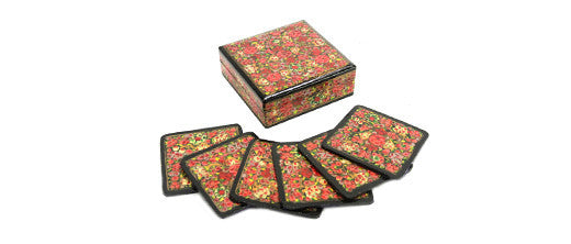 Multicolor Kashmiri Hand Painted Coaster Set W/ Box